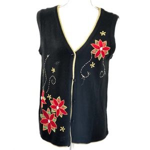 UGLY CHRISTMAS SWEATER Button Up Black Vest